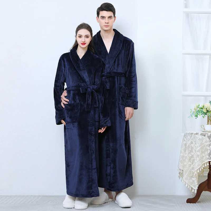 Plus Size 3Xl Couple Sleepwear Thick Flannel Robe Long Kimono Bathrobe Gown Winter Warm Coral Fleece Home Clothes Loungewear C251202