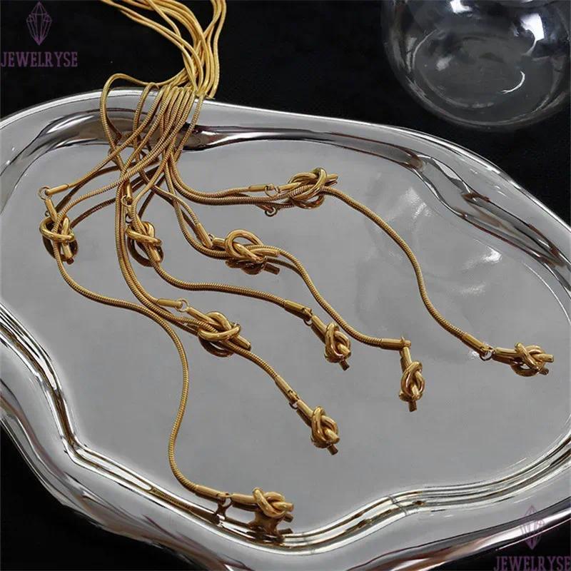 punk gold long knot chain necklace designer for woman stainless steel silver chains necklaces 65cm daily outfit fashion women jewelry birthday friend 