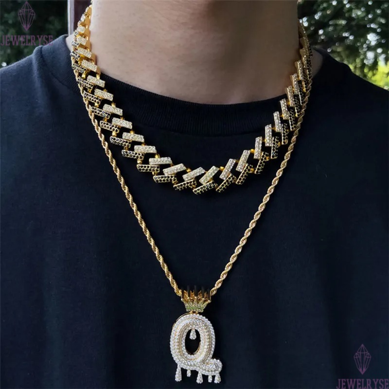 15mm colorful diamond hip hop jewelry cuban link chain mens gold necklace designer chain for man Iced Out Alloy Chains Blue Black Rhinestone Silver Ne