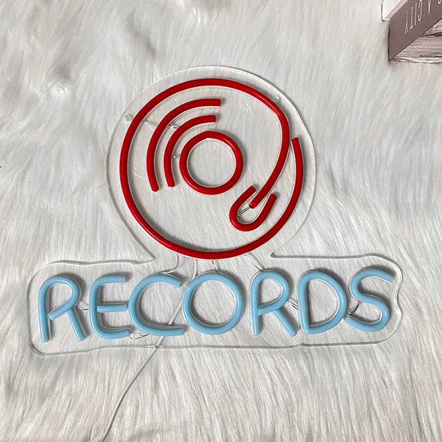 Records Led Neon Sign Retro Cd Icon Used For Wall Decor Usb Powered Bedroom Bar Music Room Recording Studio Art Wall Lamp H251201