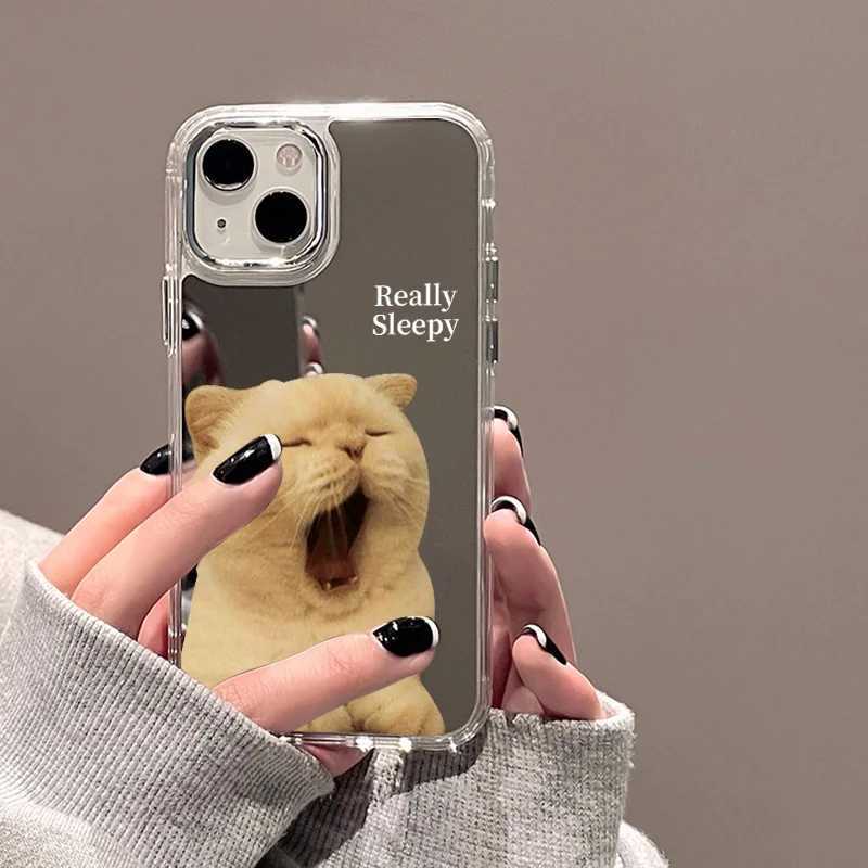 Cute Cat Pattern Mirror Phone Case For iPhone 17 14 Pro Max 16 15 12 13 11 XR XS Max Case Make up Mirror Hard Back Cover Bumper J251202