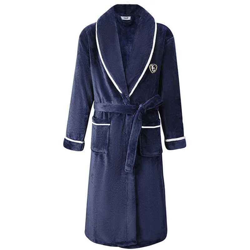 Flannel Men Nightwear Negligee Winter Coral Fleece Gown Sleepwear Home Clothing Thick Bathrobe Belt Pocket Nightgown C251202