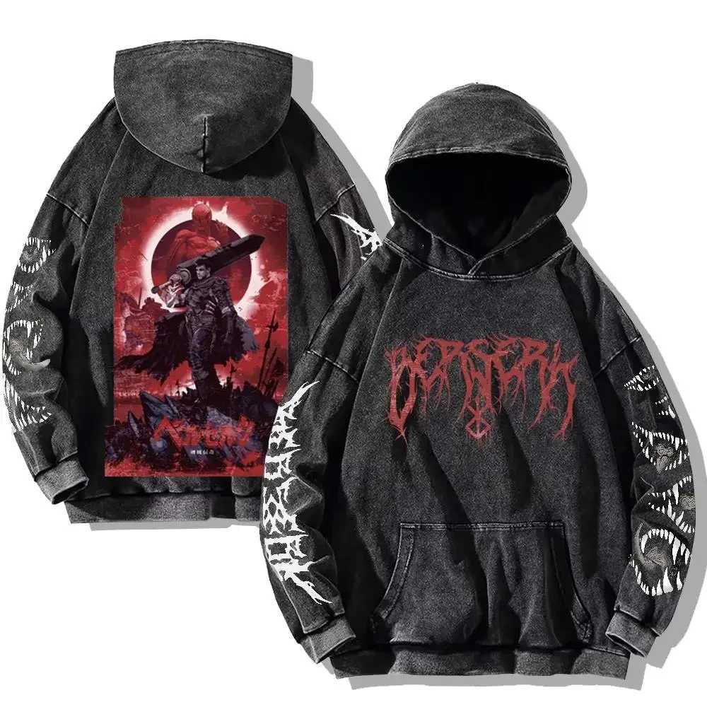 Mens Berserk Hoodies Gothic Print Vintage Washed Hoodie Hip Hop Streetwear Cotton Sweatshirts Harajuku Casual Hooded Pullover J251203