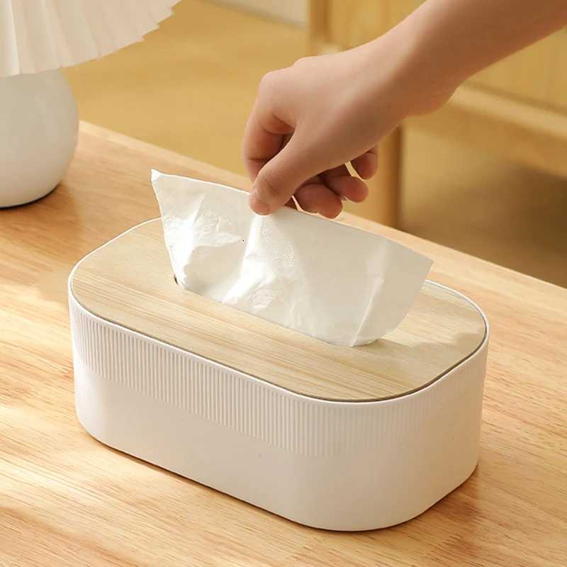 Plastic Tissue Box with Wooden Cover Nordic Simplicity Style Desktop Napkin Box Living Ro Bathro Toilet Square Tissue Box H251201