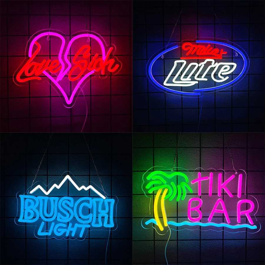 Neon Sign With Bar Theme Letters And Coconut Tree Icons Used For Decor Of Rooms Bars Clubs Holiday Parties And Man Caves H251201