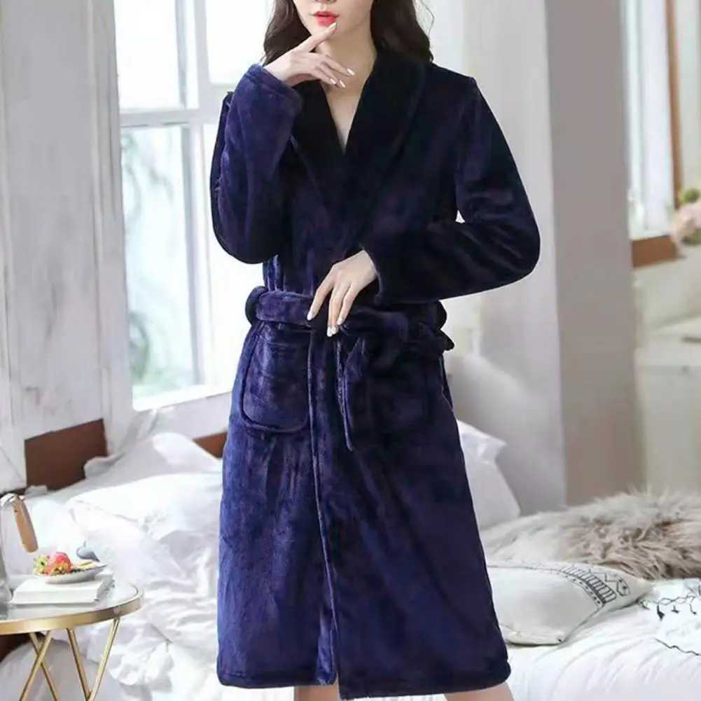 Men Bathrobe Winter Warm Hooded Long Sleeve Long Fleece Pocket Belt Solid Color Home Gown Sleepwear Winter Loungewear Sleepwear C251202