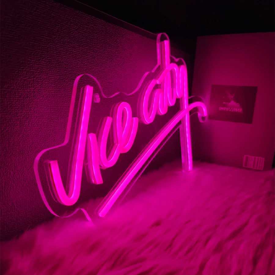 Vice City Neon Sign Pink Led Letter Light Used For Bedroom Game Room Club Bar Man Cave Art Decor Usb Powered Light H251201
