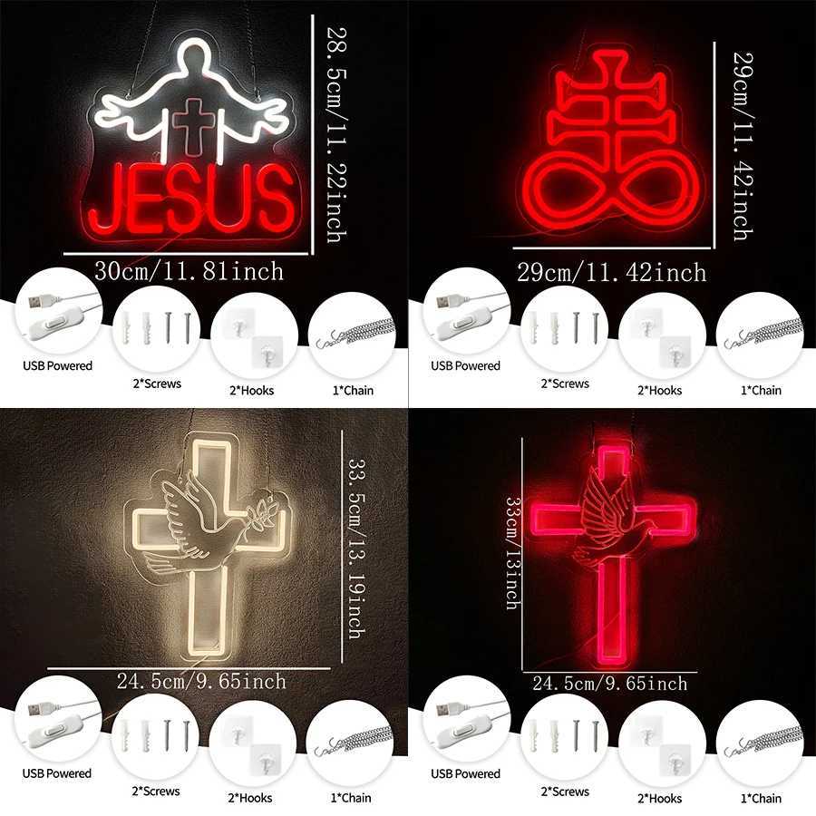 Neon Sign Of Cross Icon Of Dove Of Peace And Jesus Powered By Usb Used For Decor Of Rooms Churches And Religious Activities H251201