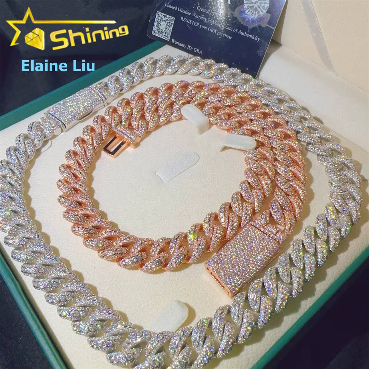 Pass Diamond Tester Hip Hop Jewelry 15mm Sterling Silver 925 Moissanite Cuban Miami VVS Moissanite Cuban Link Chain Necklace