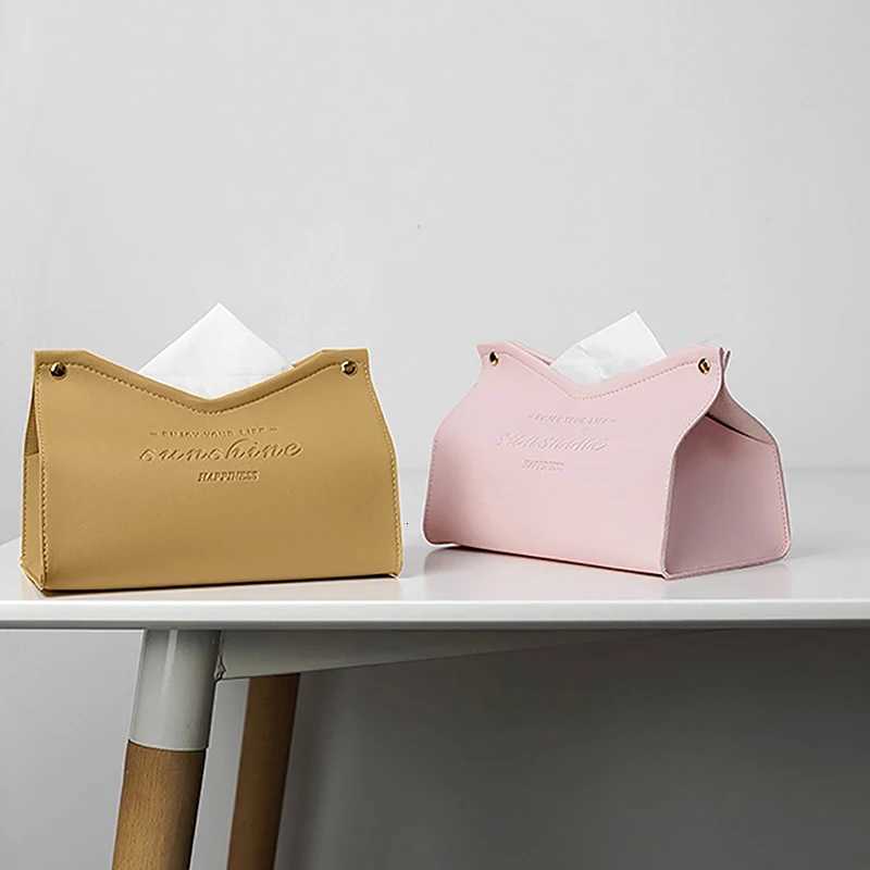 Solid Color Minimalist Leather Tissue Case Napkin Holder Storage Container Car Tissue Box He Living Ro Decoration H251201