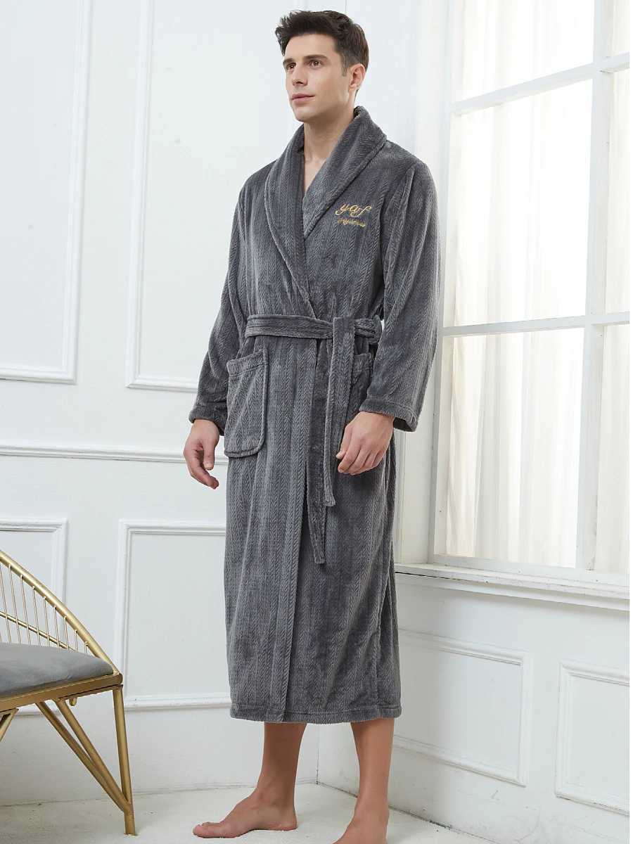 Plus Size 3XL 4XL Men Flannel Robe Winter Thickened Sleepwear Kimono Bathrobe Gown Warm Coral Fleece Loose Home Wear Nighwtear C251202