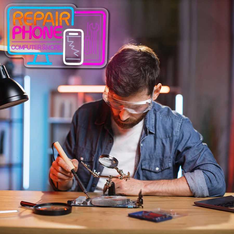 Phone Repair Neon Signs 3D Carved Icons Of Computers And Mobile Phones Used For Wall Decor Of Business Electronic Repair Shops H251201