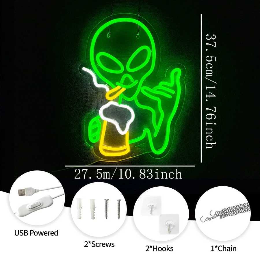 Alien Led Neon Sign Beer Icon In Hand Bar Wall Decor Usb Powered Supply Used For Bar Parties Clubs Man Cave Wall Lamps H251201