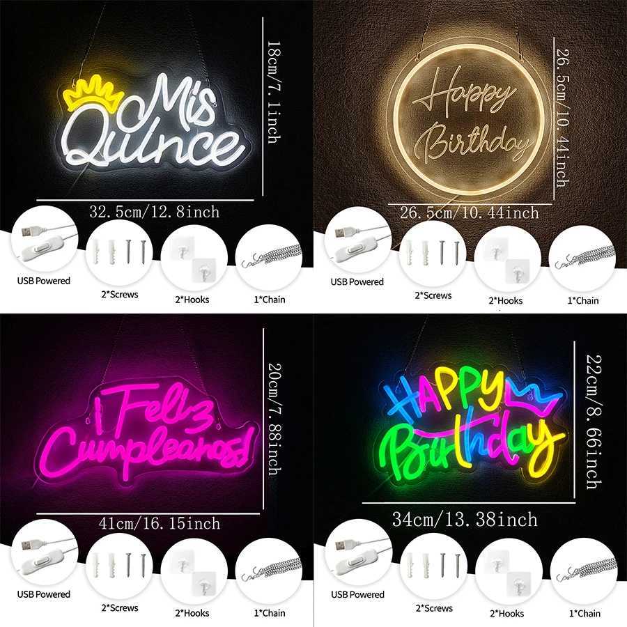 Birthday Theme Neon Sign Led Letter Lamp Wall Decor Usb Powered Home Party Birthday Party Decor Easy To Hang H251201