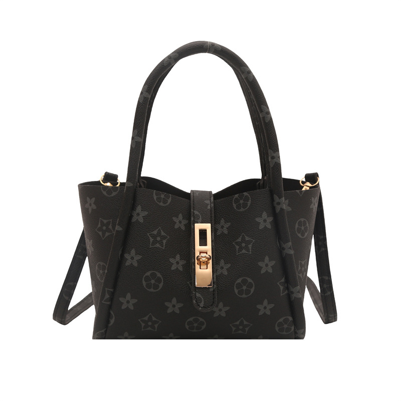 Bestselling Designer's new women's bucket bag fashionable retro versatile large capacity printed shoulder bag crossbody bag black coffee fre