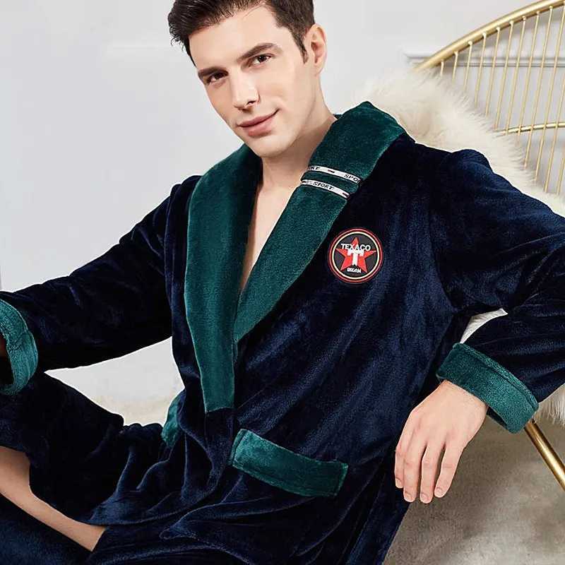 Autumn Winter Warm Male Sleepwear Big Size Flannel Men Robe Nightwear Thick Long Bathrobe Nightgown Loungewear Casual Home Wear C251202