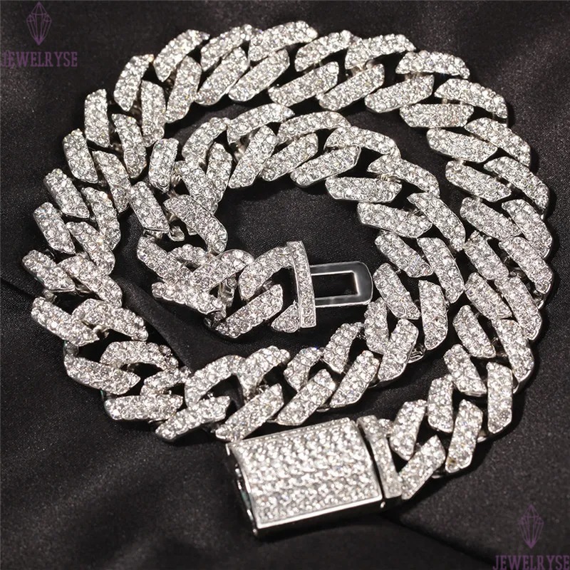 18mm cuban link chain mens necklace designer jewelry gold chain for man party Hip Hop Diamond Iced Out Chains AAA Austrian Rhinestone Silver Necklaces
