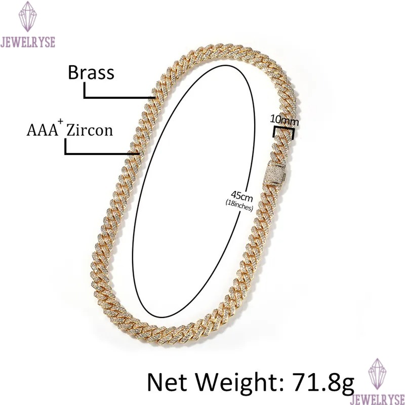 10mm copper cuban link chain mens necklace bracelet jewelry gold chain for man Hip Hop Diamond Iced Out Chains AAA Zirconia Silver Necklaces Woman Cho