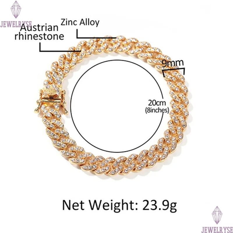 Hip Hop Diamond Iced Out Chains Men Rap Singer Necklaces Bracelets Jewelry Austrian Rhinestone Cuba Link Gold Silver Chain Necklaces Party Choker Brac