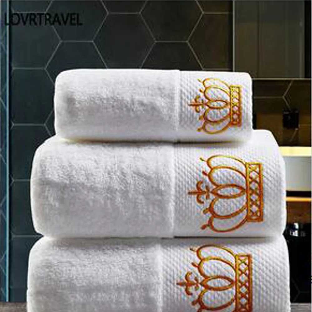 Super Absorbent Cotton Towel for Adults Embroidered Crown White Hotel Bath Towel Beach Towel Bathroom Accessories face towel Y251202