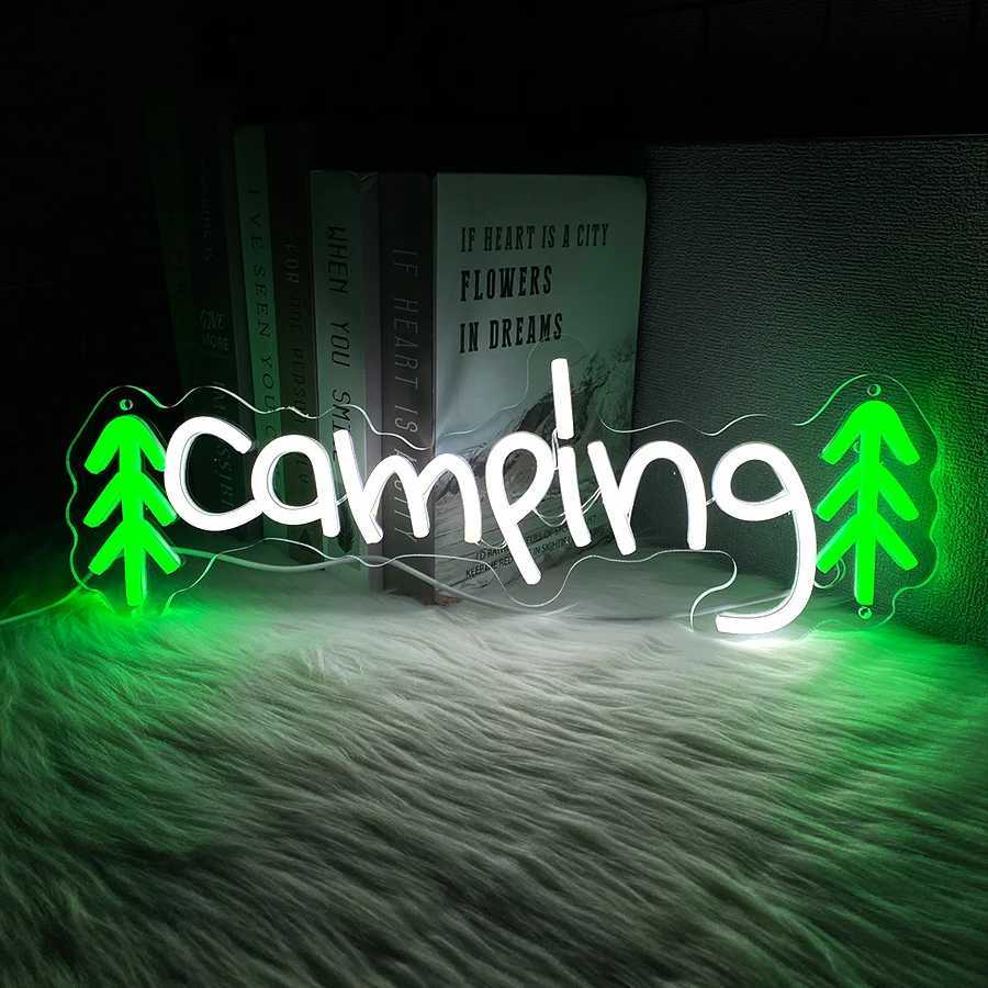 Camping Led Neon Sign White Letter Lamp Usb Powered Used For Club And Campsite Decor Camping Car Background Art Wall Lamp H251201