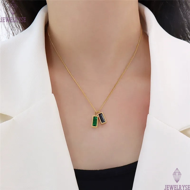 fashion gold chain stainless steel designer necklace for woman party green CZ pendant silver necklaces choker jewelry birthday valentines day family g