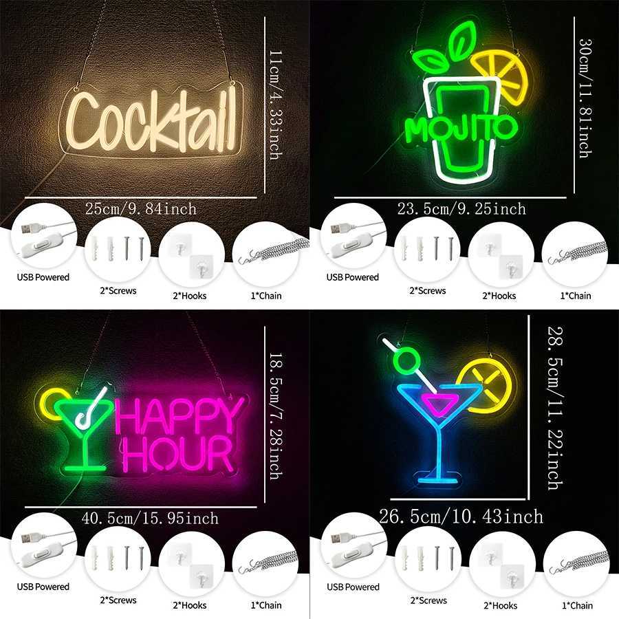 Cocktail Led Neon Lights Wine Glass Icon Usb Powered Used For Restaurants Clubs Bars Holiday Parties Man Cave Art Decor H251201