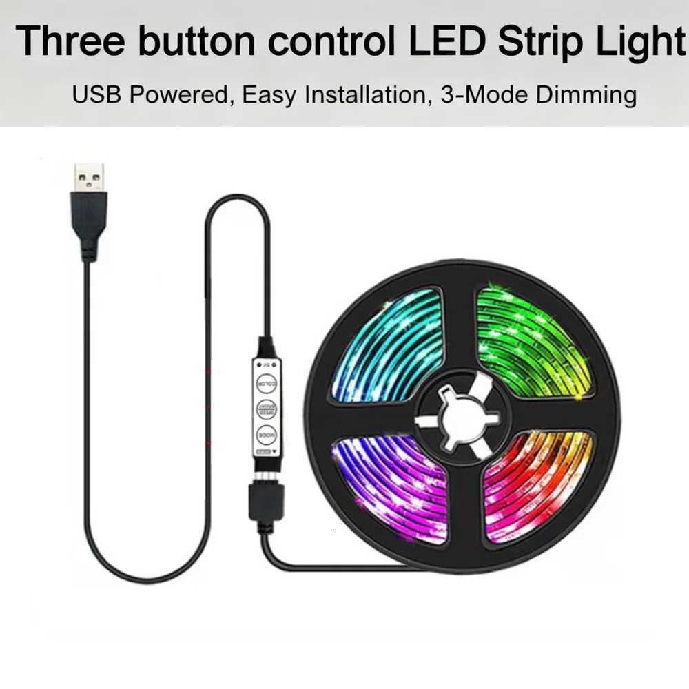 RGB LED Strip Light USB 5V SMD5050 3 Key LED waterproof Flexible Lamp TV Background Light Bar Family Party Decoration Lighting H251201