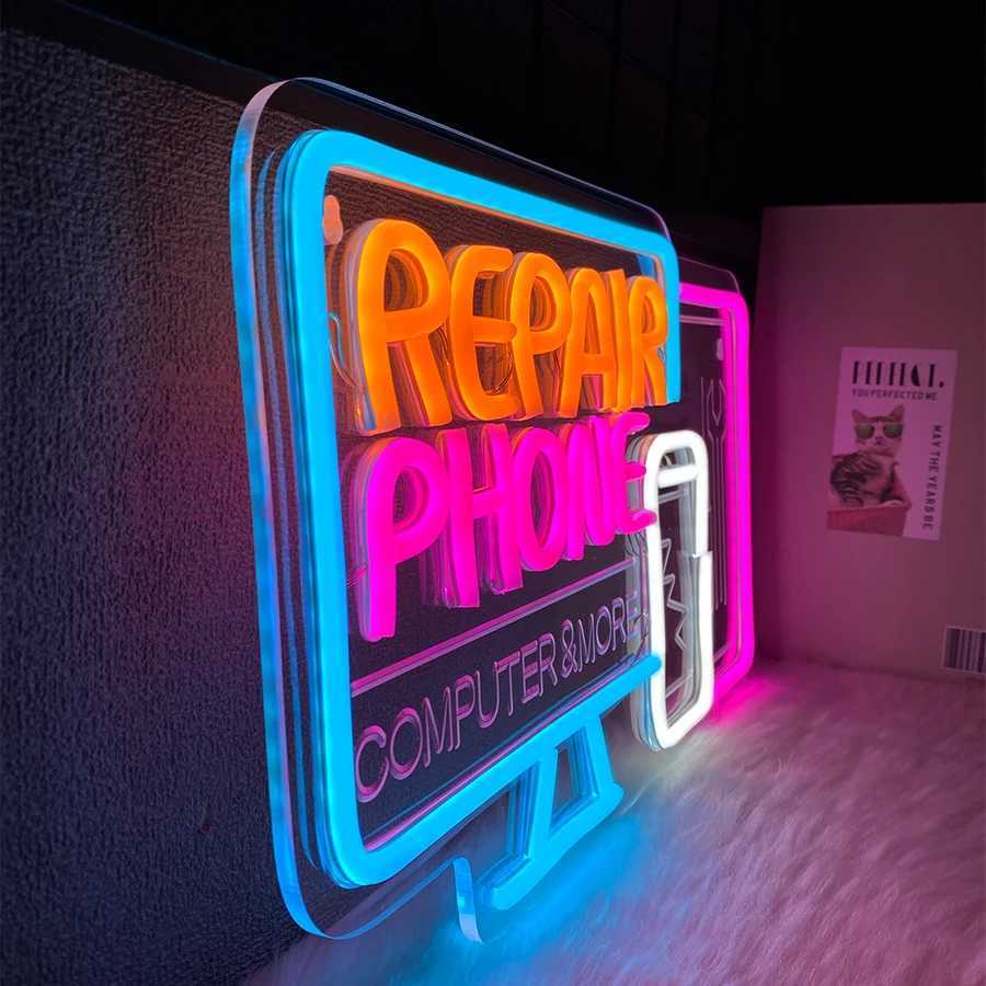 Phone Repair Neon Signs 3D Carved Icons Of Computers And Mobile Phones Used For Wall Decor Of Business Electronic Repair Shops H251201