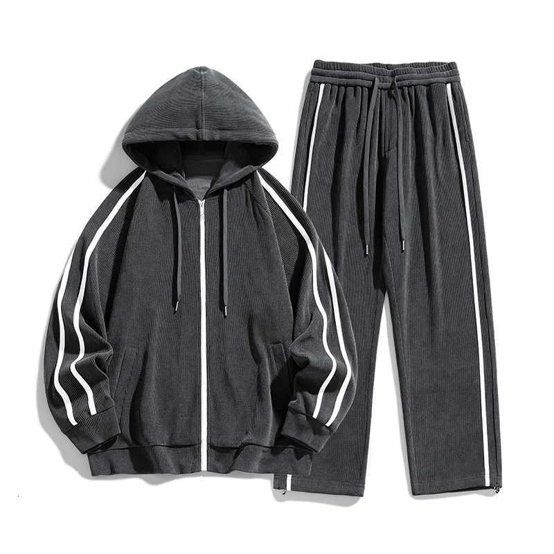 Large corduroy new sports suit mens outdoor sports couple Cardigan hoodie casual student two-piece set W251202