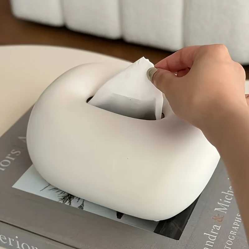 Modern Ceramic Tissue Box Holder Minimalist White Oval Design for Living Ro Dining Table Desk Storage H251201