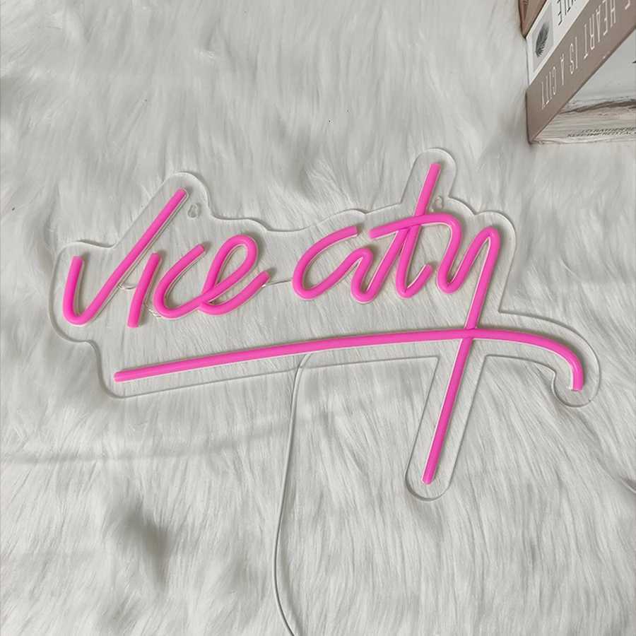 Vice City Neon Sign Led Pink Letter Light Used For Bedroom Game Room Club Bar Man Cave Art Decor Usb Powered Light H2512011