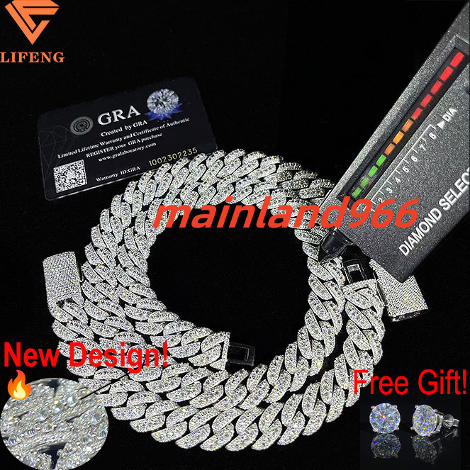 New Design 925 Silver Upside Down Setting 14mm VVS Moissanite Middle Large Stone Chains Fast Shipping with GRA Certificate