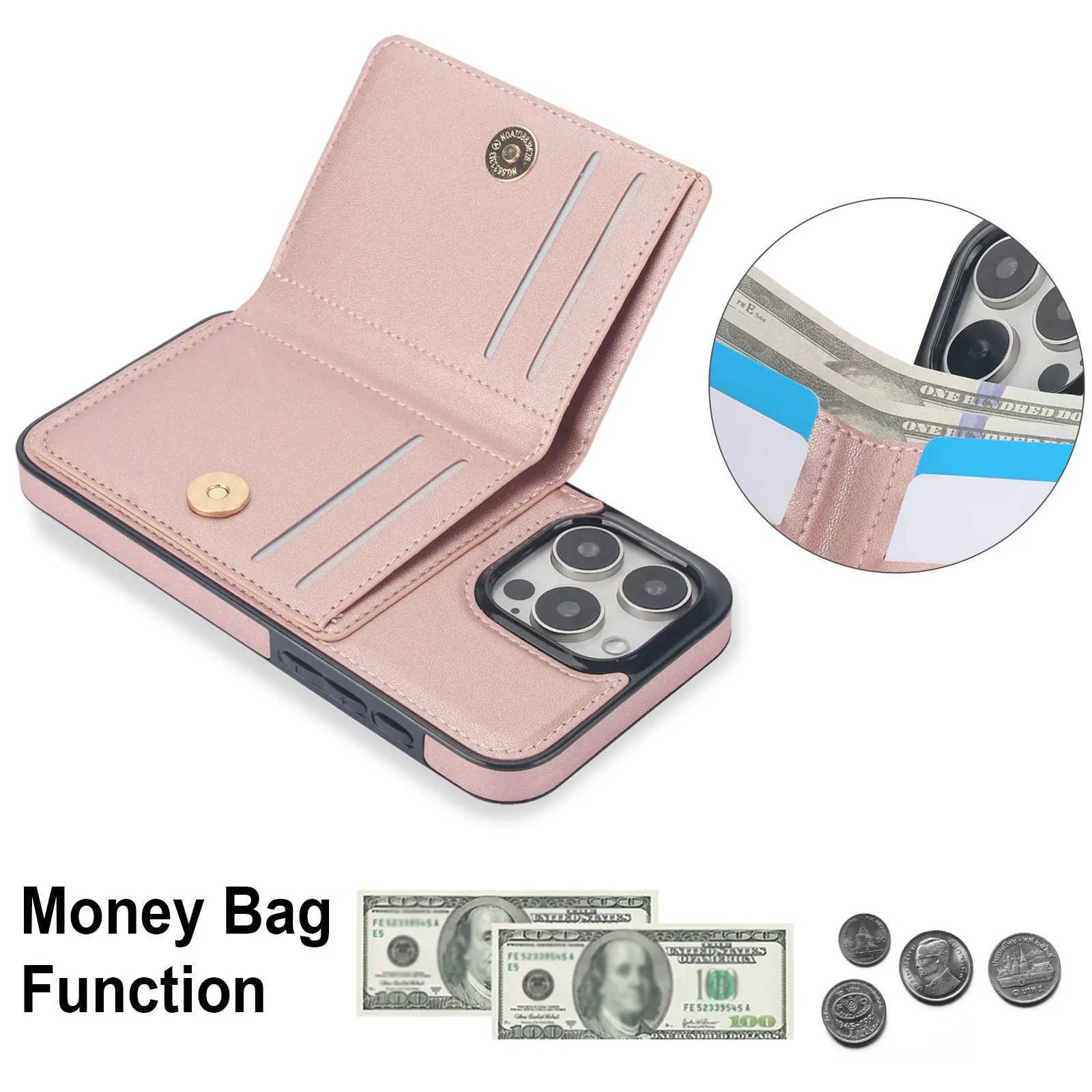 Wallet Case with Card Holder 360 Rotation Ring Kickstand Magnetic Clasp for iPhone 16 15 14 13 12 11 Pro Max SE 2022 XR XS Max J251202