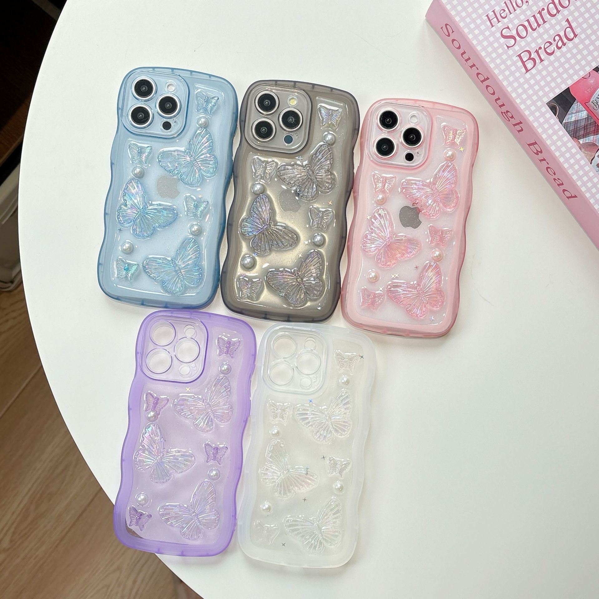 Wave Epoxy 3D Butterfly Phone Case iPhone 17 Pro Max Compatible with iPhone 16 Pro Transparent Protective Case