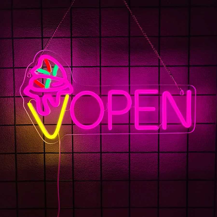 Open Neon Signs Ice Cream Icons Business Lights That Can Be Seen During The Day Or At Night Decor In Bars Shops And Cafes H251201