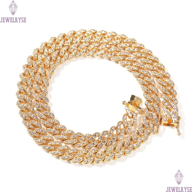 Hip Hop Diamond Iced Out Chains Men Rap Singer Necklaces Bracelets Jewelry Austrian Rhinestone Cuba Link Gold Silver Chain Necklaces Party Choker Brac