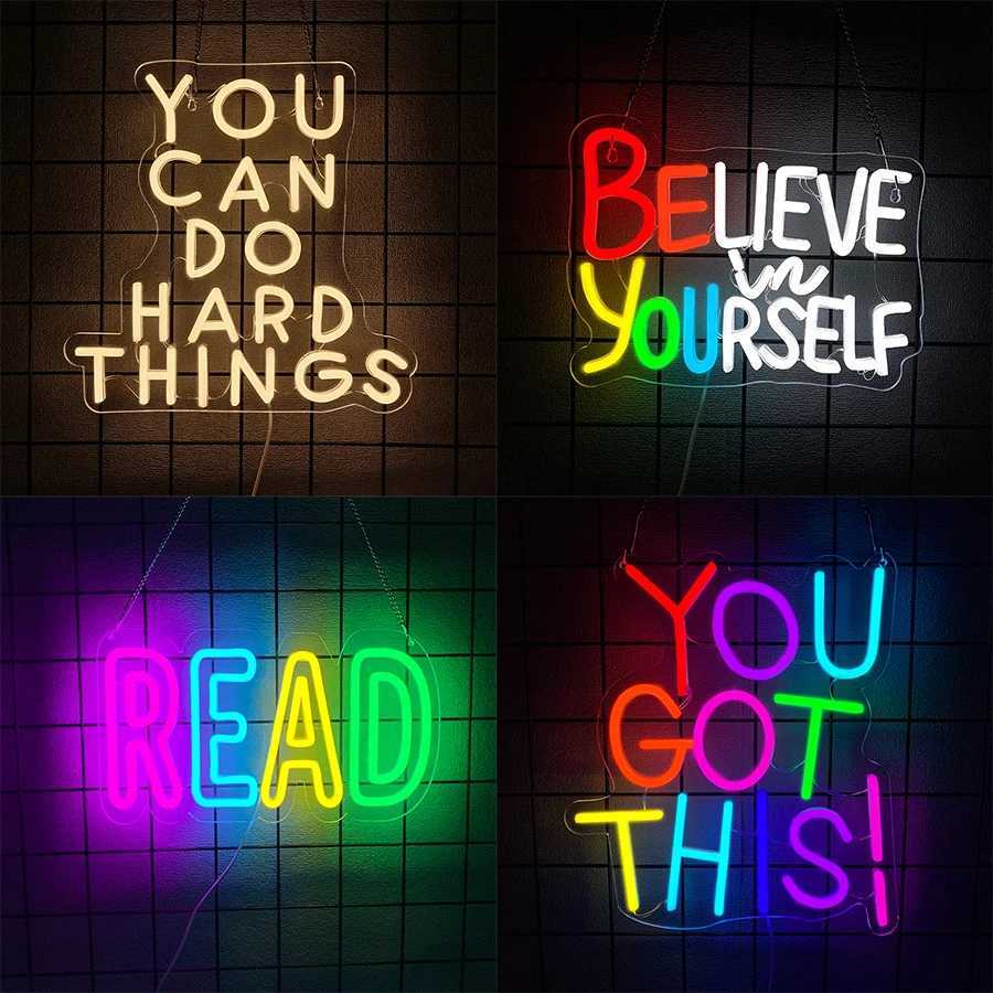Neon Signs Of Learning Quotations Inspirational Letter Icon Suitable For Bedroom Classroom Office And Library Art Decor H251201