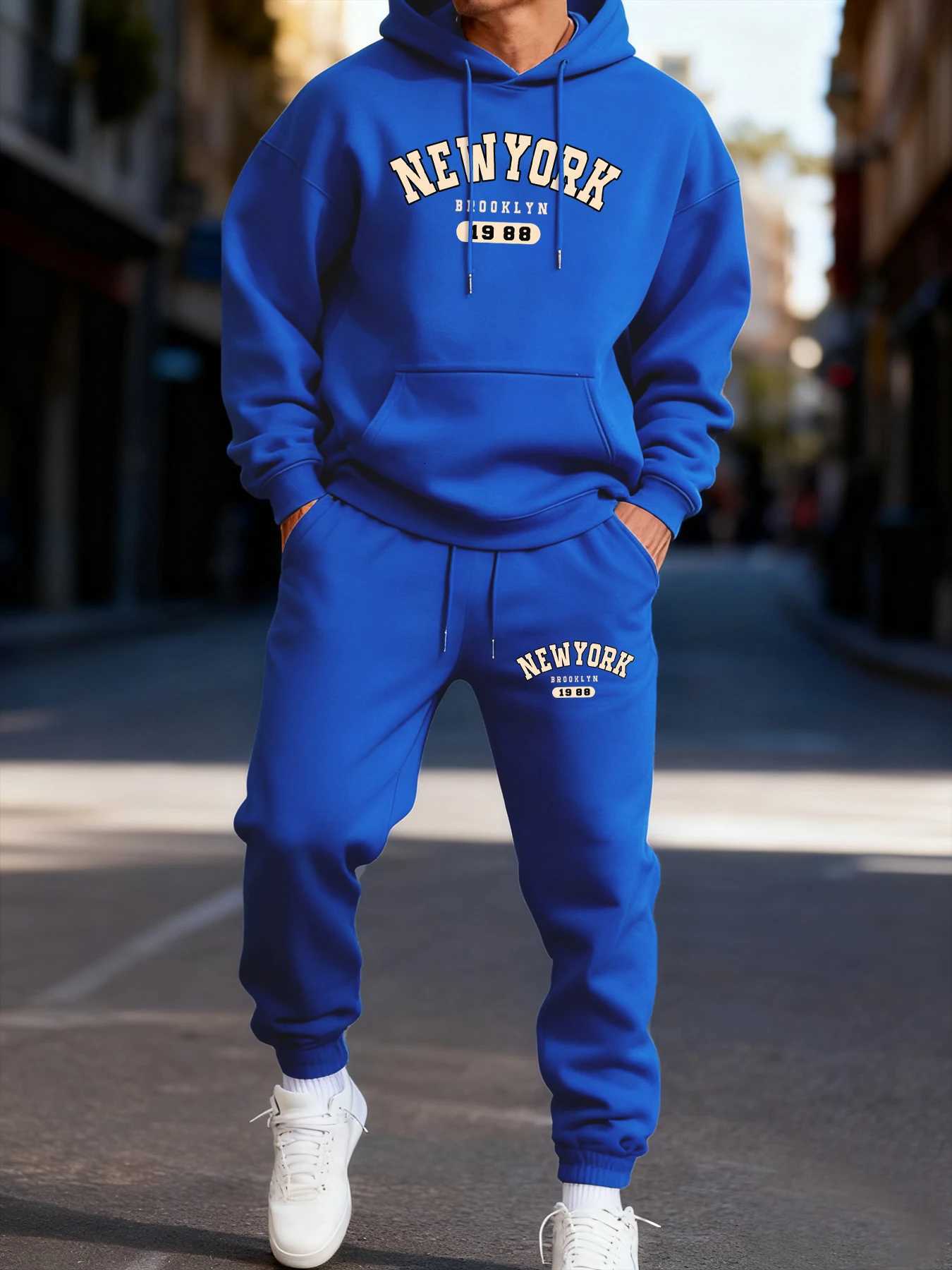 New York Brooklyn 988 Print Mens Hoodie Set Comfortable Fashion Two Pices Sets Jogging Loose Sweatpants Pocket Fleece Clothing W251202