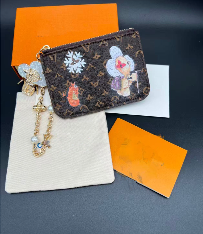 Designer Bag Chain Cosmetic Lipstick Pouch Keychains Woman Clutch Bag Old Flower Mini Makeup Bag Luxury Leather Lipstick Bag Charm Pendants gift