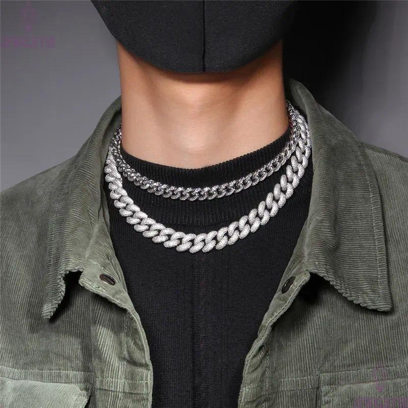 rap hip hop jewelry 14mm 3D cuban link chain gold necklace designer silver mens necklace bracelet woman Copper AAA Zirconia Diamond Iced Out Chains Ch