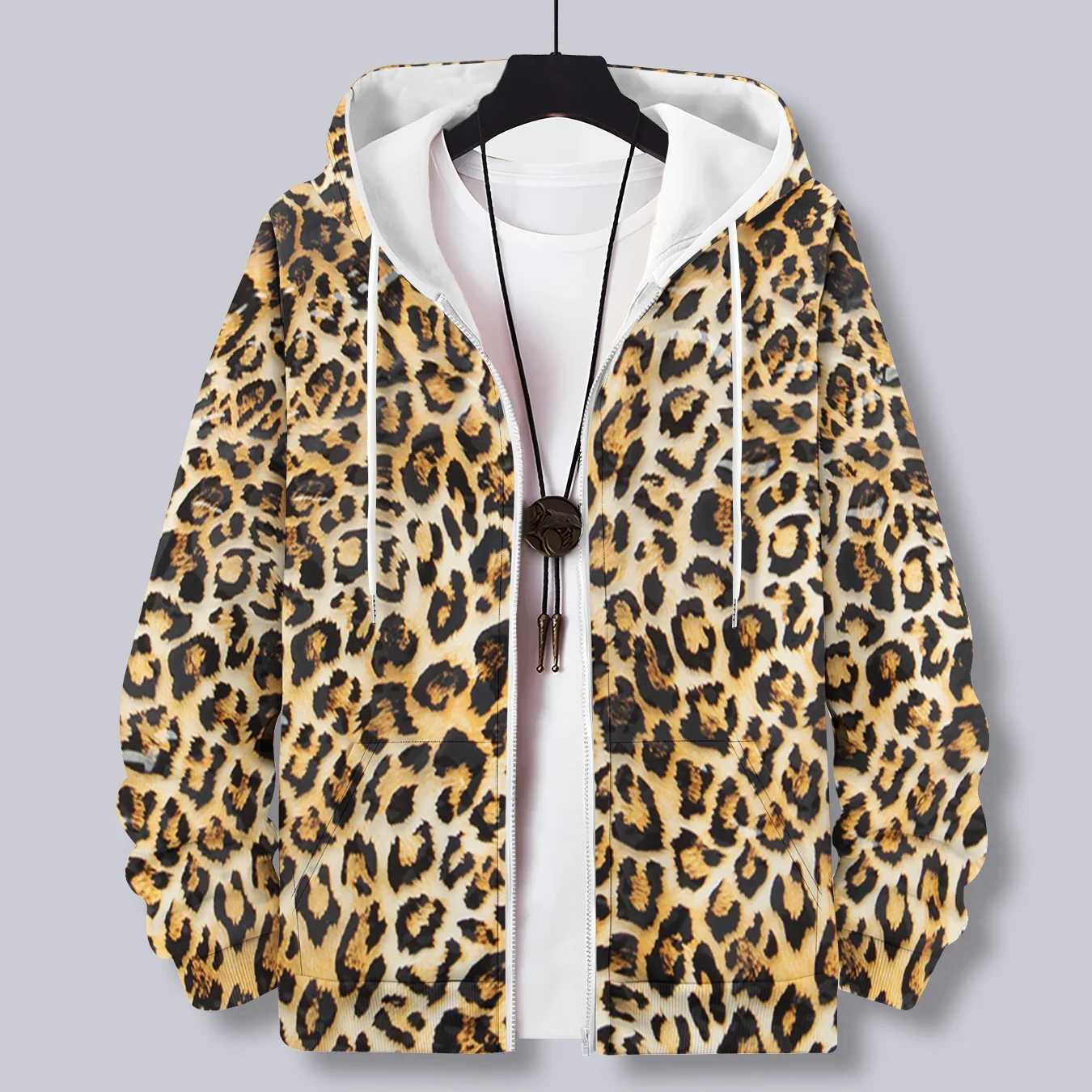 Men Zipper Hoodie Leopard Pattern Printed Fashion Hoodie Casual Male Hooded Sweatshirt Women Pullover Zipper Coat J251203
