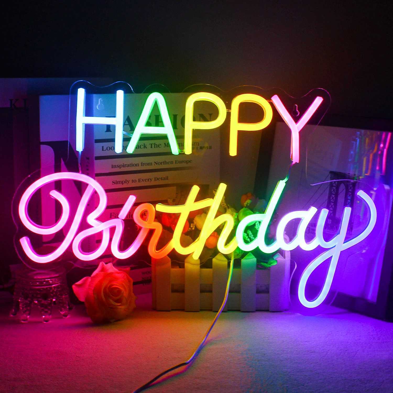 Colorful Happy Birthday Neon Sign For Wall Decor LED Lights Home Party Room Decoartion Light Up Sign For Annual Birthday Lamp H251201