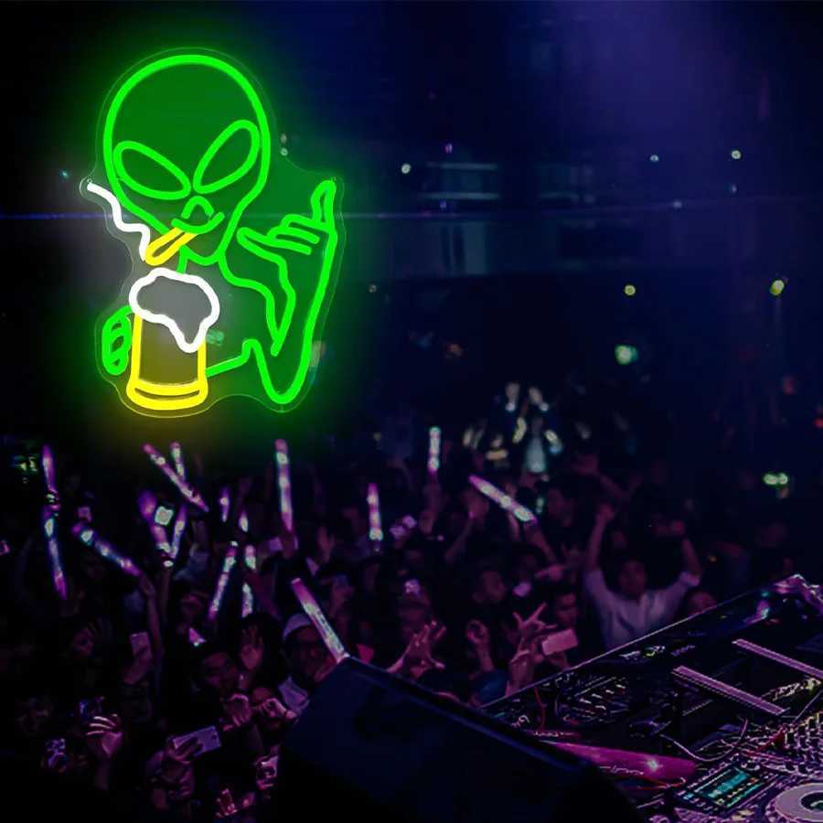Alien Led Neon Sign Beer Icon In Hand Bar Wall Decor Usb Powered Supply Used For Bar Parties Clubs Man Cave Wall Lamps H251201