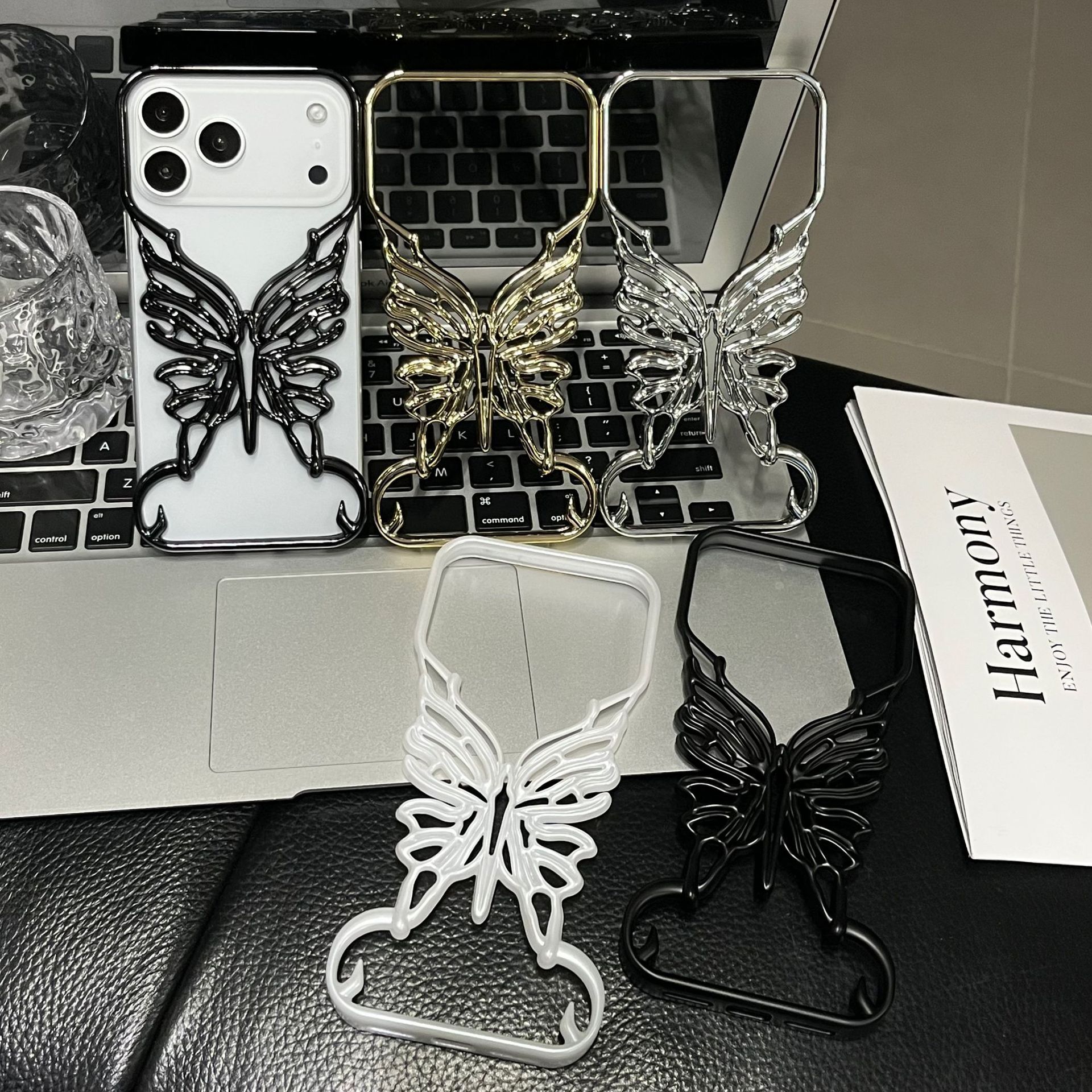 Borderless Hollow Butterfly Phone Case iPhone 17 Pro Max Compatible with Apple 16/15 Electroplated Hard Protective Case
