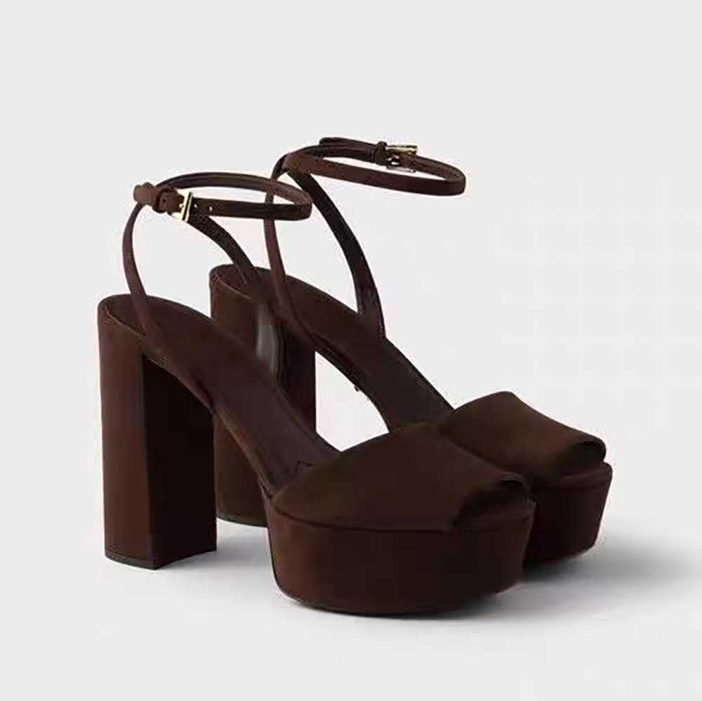 Fashion Runway Platform Heel sandals Women's Suede Leather Designer Sandals Luxury cowhide Banquet Club Prom Womens 12.5CM Chunky Heel shoes size 35-42 with box