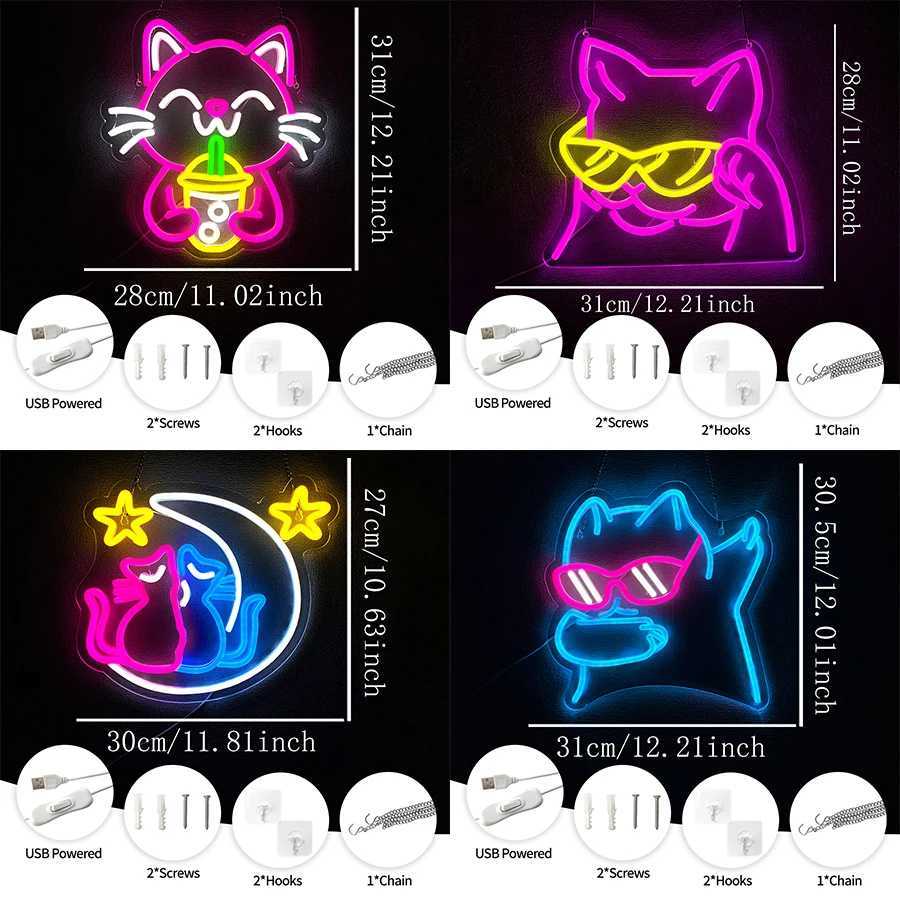 Animal Led Neon Sign Cute Cat Icon Suitable For Bedroom Wedding Family Game Room Party Decor Gifts For Boys And Girls H251201