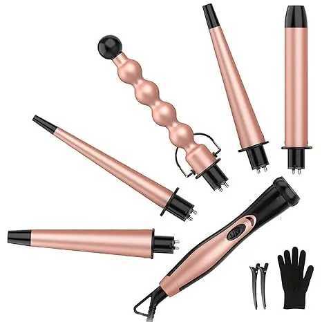 5 in 1 Curling Iron Set - BESTOPE PRO Curling Wand Iron with Interchangeable Barrels 035-125 Hair Curler Wand for Hairstyle C251202