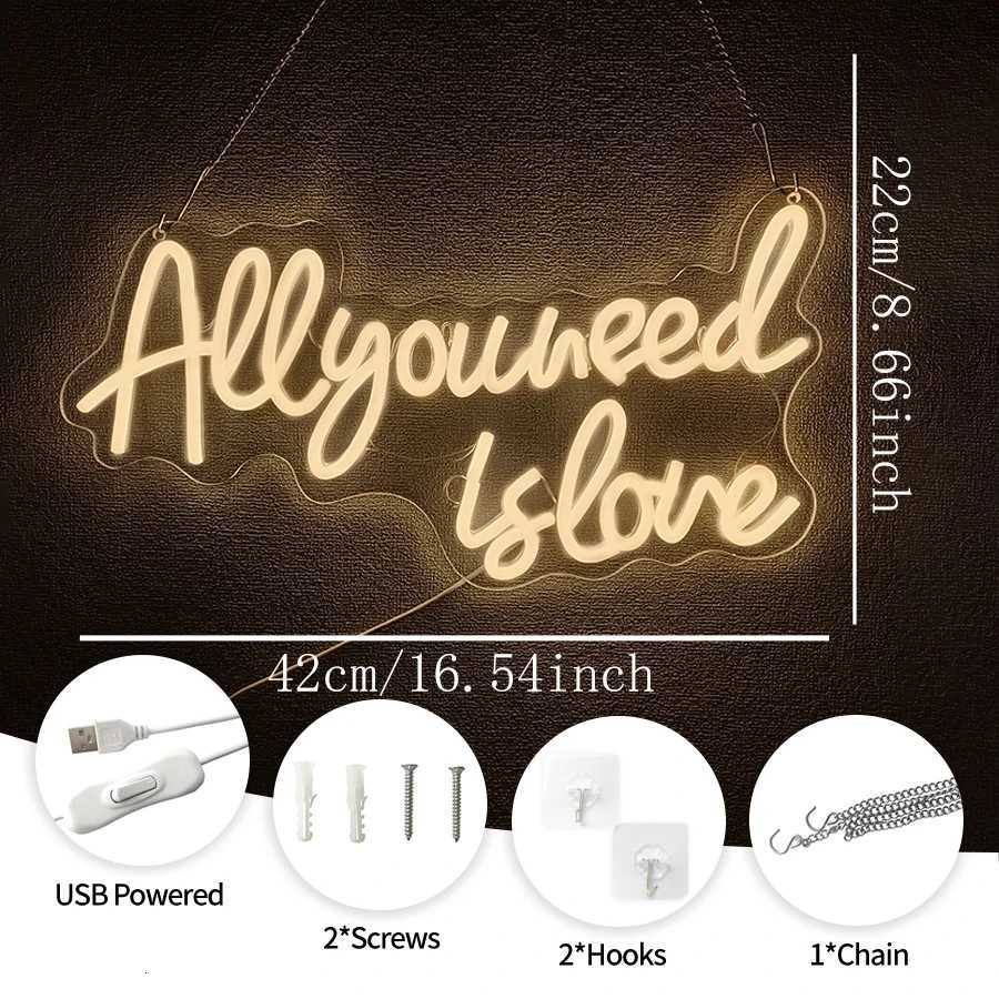 All You Need Is Love Neon Sign Warm White Led Letter Icon Usb Powered Used For Room Proposal Party Wedding Background Decor H251201
