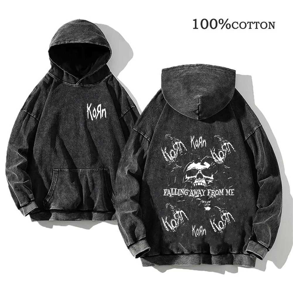 Korn Rock Band World Tour Hoodies Vintage Washed Mens Sweatshirts Cotton Hip Hop Streetwear Hooded Pullover Loose Y2K Tops J251203